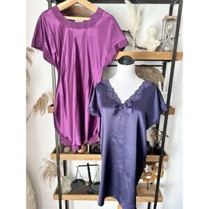 Vintage Victoria’s Secret Silky Satin Purple Blue Nightgown Set Size Small